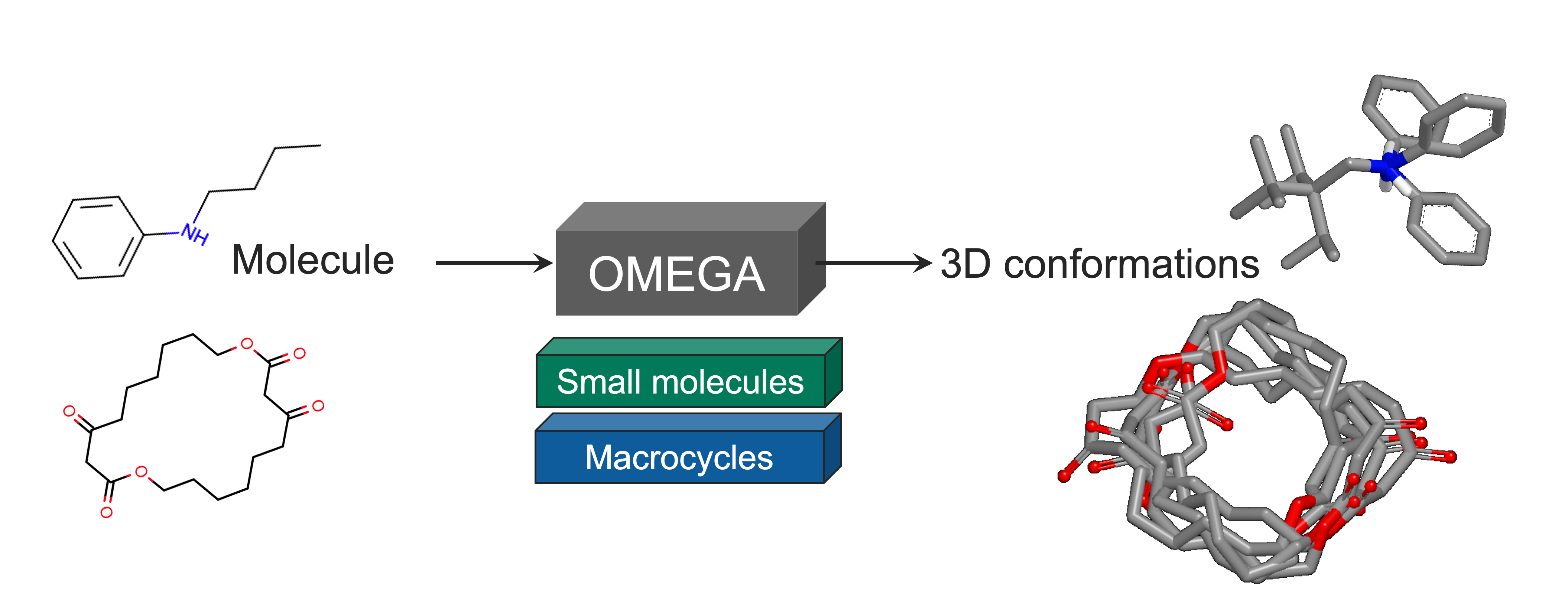Flowchart contrasting the conformer generation paths for macrocycles and nonmacrocyclic molecules.